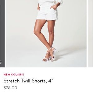 SPANX Stretch Twill Shorts, 4”, size m bright white
